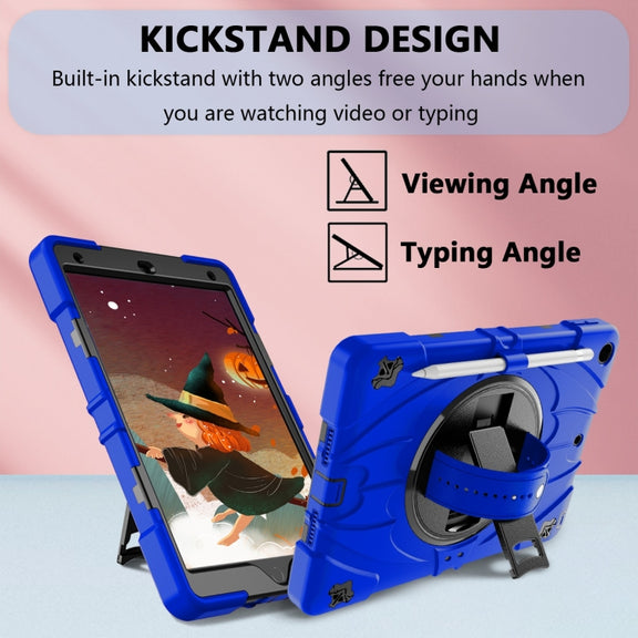For iPad 10.2 2021 / 2020 / 2019 Bat Hand Grip Turntable Stand Tablet Case(Blue Black)