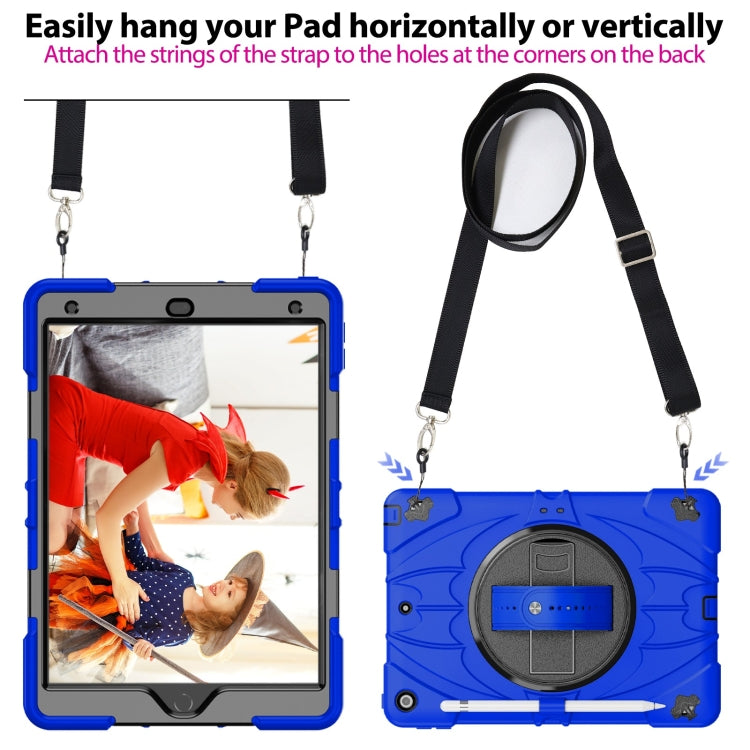 For iPad 10.2 2021 / 2020 / 2019 Bat Hand Grip Turntable Stand Tablet Case(Blue Black)