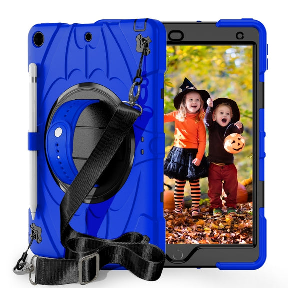 For iPad 10.2 2021 / 2020 / 2019 Bat Hand Grip Turntable Stand Tablet Case(Blue Black)