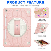 For iPad 10.2 2021 / 2020 / 2019 Bat Hand Grip Turntable Stand Tablet Case(Pink White)