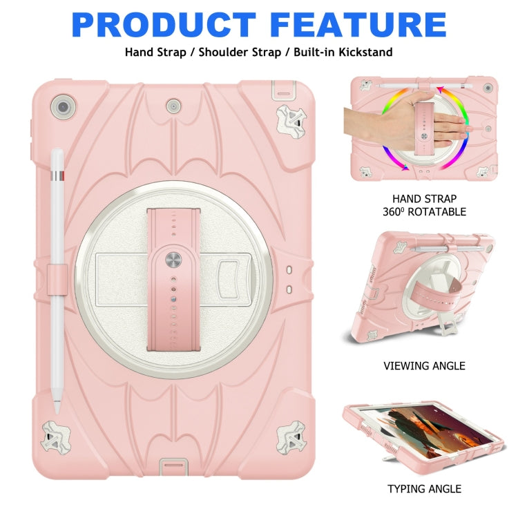 For iPad 10.2 2021 / 2020 / 2019 Bat Hand Grip Turntable Stand Tablet Case(Pink White)