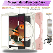 For iPad 10.2 2021 / 2020 / 2019 Bat Hand Grip Turntable Stand Tablet Case(Pink White)