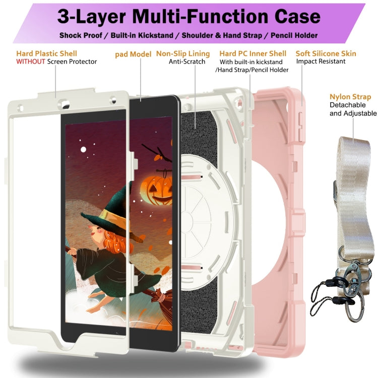 For iPad 10.2 2021 / 2020 / 2019 Bat Hand Grip Turntable Stand Tablet Case(Pink White)