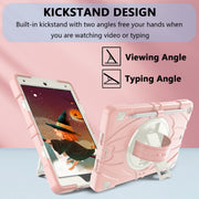 For iPad 10.2 2021 / 2020 / 2019 Bat Hand Grip Turntable Stand Tablet Case(Pink White)