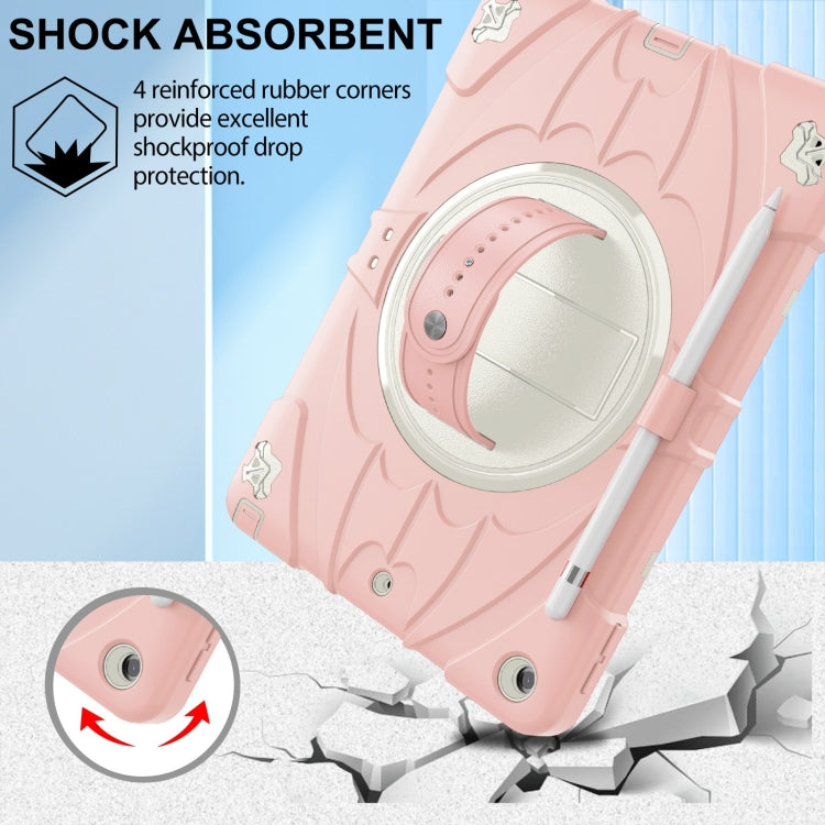 For iPad 10.2 2021 / 2020 / 2019 Bat Hand Grip Turntable Stand Tablet Case(Pink White)