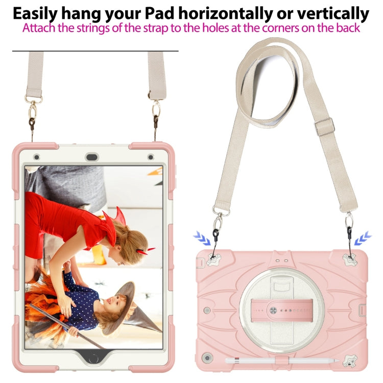 For iPad 10.2 2021 / 2020 / 2019 Bat Hand Grip Turntable Stand Tablet Case(Pink White)