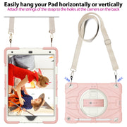 For iPad 10.2 2021 / 2020 / 2019 Bat Hand Grip Turntable Stand Tablet Case(Pink White)
