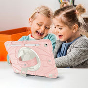 For iPad 10.2 2021 / 2020 / 2019 Bat Hand Grip Turntable Stand Tablet Case(Pink White)