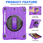 For iPad 10.2 2021 / 2020 / 2019 Bat Hand Grip Turntable Stand Tablet Case(Purple Black)