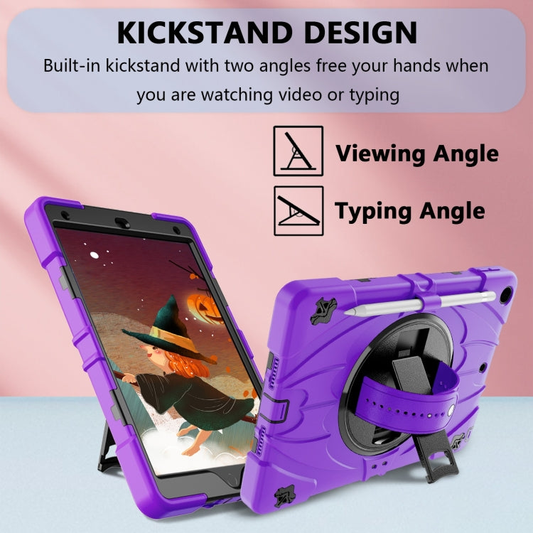 For iPad 10.2 2021 / 2020 / 2019 Bat Hand Grip Turntable Stand Tablet Case(Purple Black)