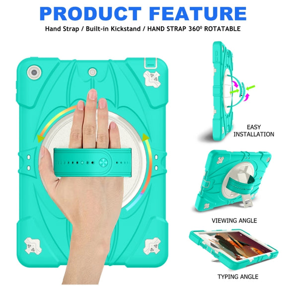 For iPad 9.7 2018 / 2017 / Air 2 Bat Hand Grip Turntable Stand Tablet Case(Mint Green White)