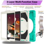 For iPad 9.7 2018 / 2017 / Air 2 Bat Hand Grip Turntable Stand Tablet Case(Mint Green White)