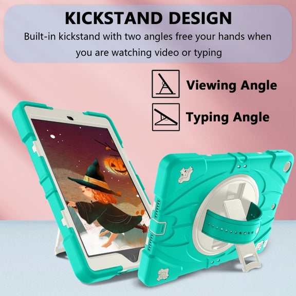 For iPad 9.7 2018 / 2017 / Air 2 Bat Hand Grip Turntable Stand Tablet Case(Mint Green White)