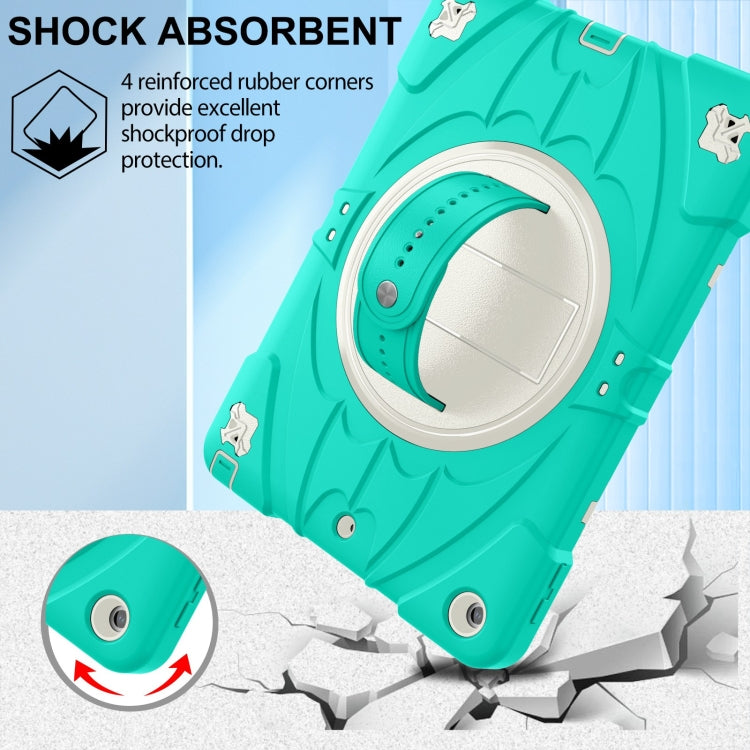 For iPad 9.7 2018 / 2017 / Air 2 Bat Hand Grip Turntable Stand Tablet Case(Mint Green White)