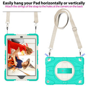 For iPad 9.7 2018 / 2017 / Air 2 Bat Hand Grip Turntable Stand Tablet Case(Mint Green White)