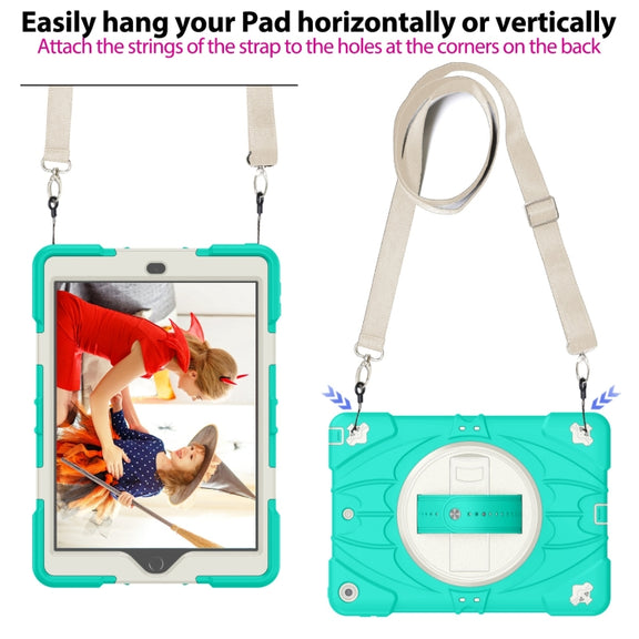 For iPad 9.7 2018 / 2017 / Air 2 Bat Hand Grip Turntable Stand Tablet Case(Mint Green White)