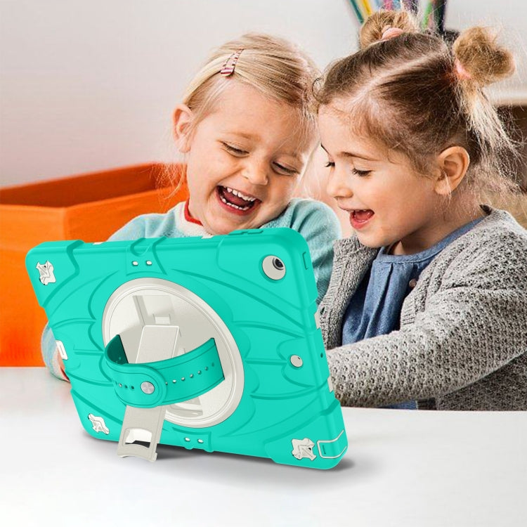 For iPad 9.7 2018 / 2017 / Air 2 Bat Hand Grip Turntable Stand Tablet Case(Mint Green White)