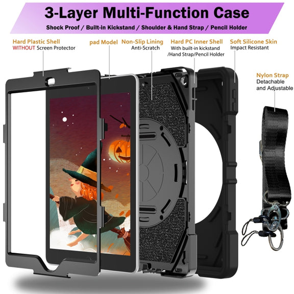 For iPad 9.7 2018 / 2017 / Air 2 Bat Hand Grip Turntable Stand Tablet Case(Black)