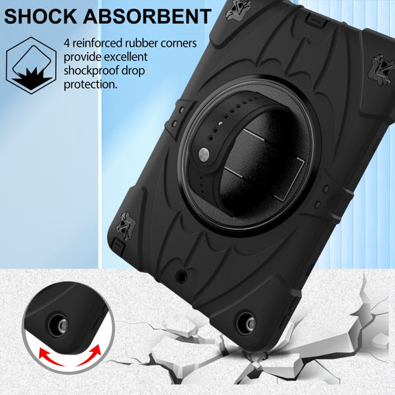 For iPad 9.7 2018 / 2017 / Air 2 Bat Hand Grip Turntable Stand Tablet Case(Black)