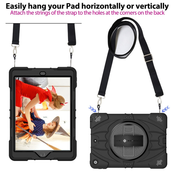 For iPad 9.7 2018 / 2017 / Air 2 Bat Hand Grip Turntable Stand Tablet Case(Black)