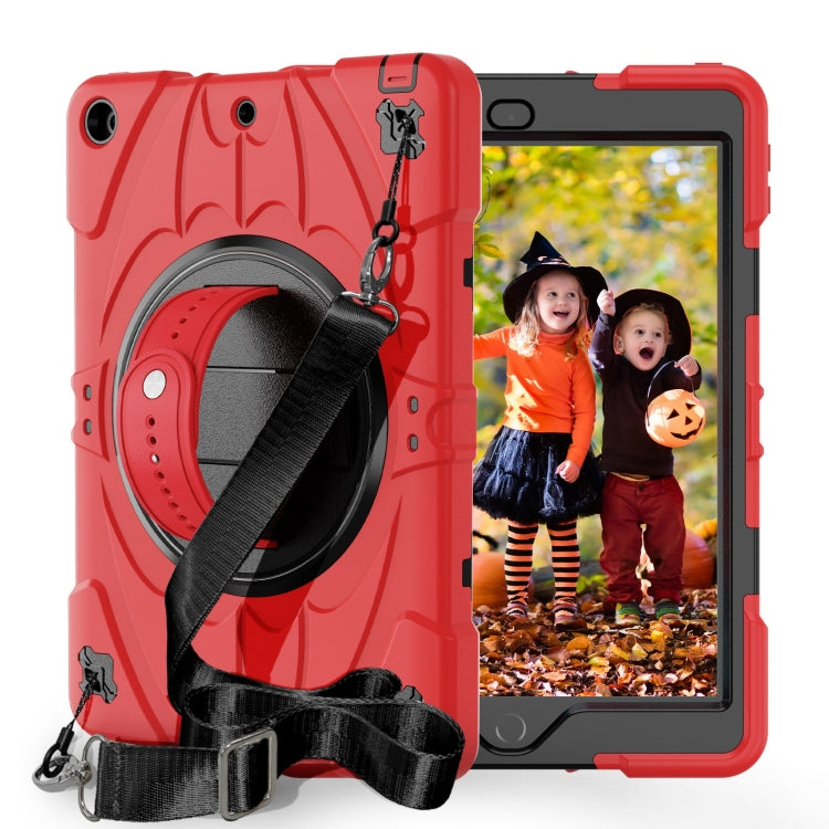 For iPad 9.7 2018 / 2017 / Air 2 Bat Hand Grip Turntable Stand Tablet Case(Red Black)