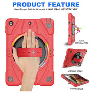 For iPad 9.7 2018 / 2017 / Air 2 Bat Hand Grip Turntable Stand Tablet Case(Red Black)