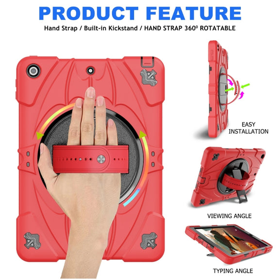 For iPad 9.7 2018 / 2017 / Air 2 Bat Hand Grip Turntable Stand Tablet Case(Red Black)
