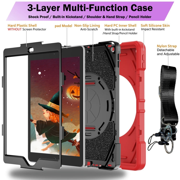For iPad 9.7 2018 / 2017 / Air 2 Bat Hand Grip Turntable Stand Tablet Case(Red Black)