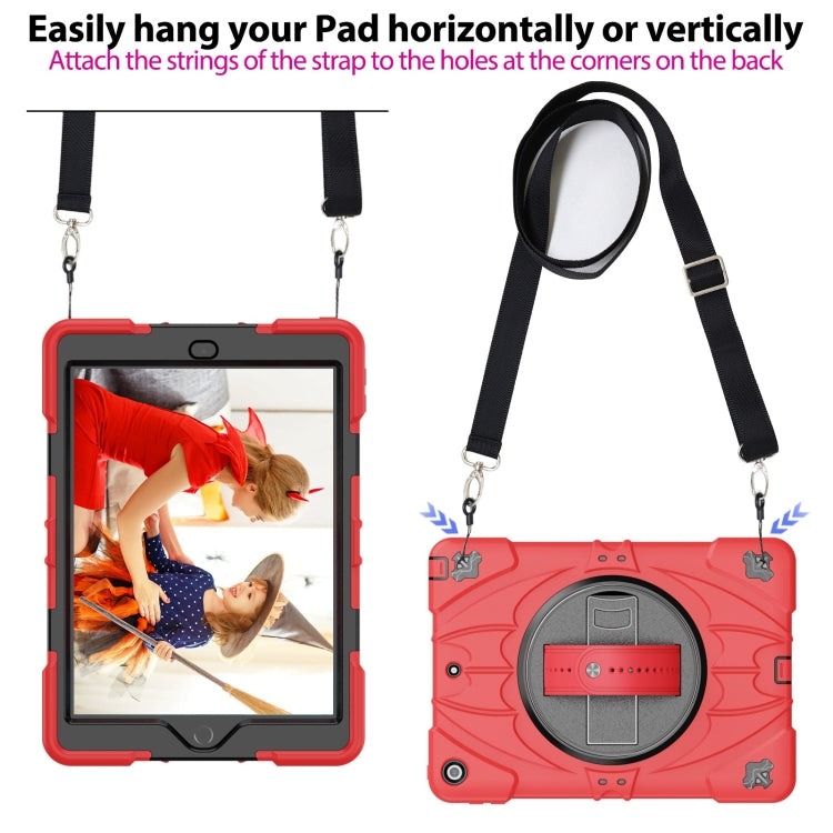For iPad 9.7 2018 / 2017 / Air 2 Bat Hand Grip Turntable Stand Tablet Case(Red Black)
