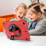 For iPad 9.7 2018 / 2017 / Air 2 Bat Hand Grip Turntable Stand Tablet Case(Red Black)
