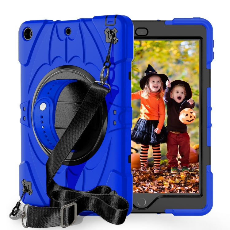 For iPad 9.7 2018 / 2017 / Air 2 Bat Hand Grip Turntable Stand Tablet Case(Blue Black)