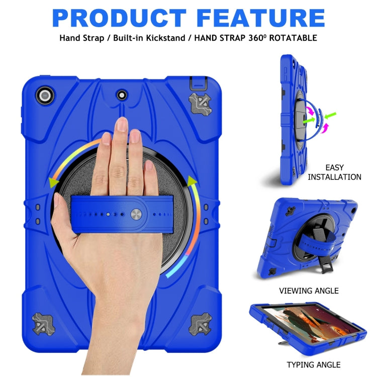 For iPad 9.7 2018 / 2017 / Air 2 Bat Hand Grip Turntable Stand Tablet Case(Blue Black)