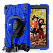 For iPad 9.7 2018 / 2017 / Air 2 Bat Hand Grip Turntable Stand Tablet Case(Blue Black)
