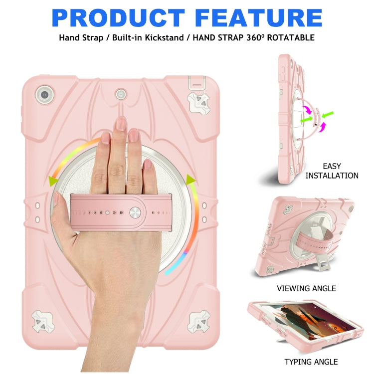 For iPad 9.7 2018 / 2017 / Air 2 Bat Hand Grip Turntable Stand Tablet Case(Pink White)