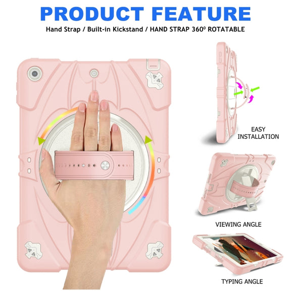 For iPad 9.7 2018 / 2017 / Air 2 Bat Hand Grip Turntable Stand Tablet Case(Pink White)