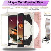 For iPad 9.7 2018 / 2017 / Air 2 Bat Hand Grip Turntable Stand Tablet Case(Pink White)