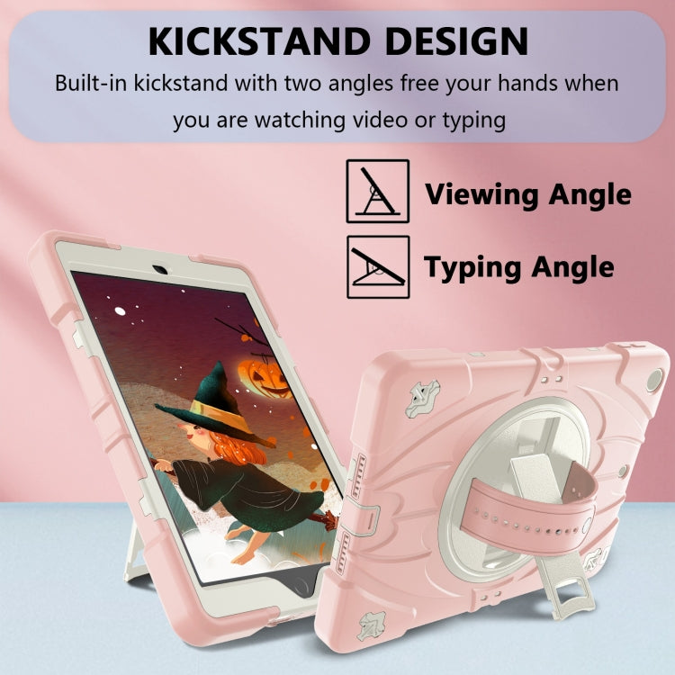 For iPad 9.7 2018 / 2017 / Air 2 Bat Hand Grip Turntable Stand Tablet Case(Pink White)