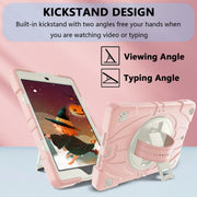 For iPad 9.7 2018 / 2017 / Air 2 Bat Hand Grip Turntable Stand Tablet Case(Pink White)