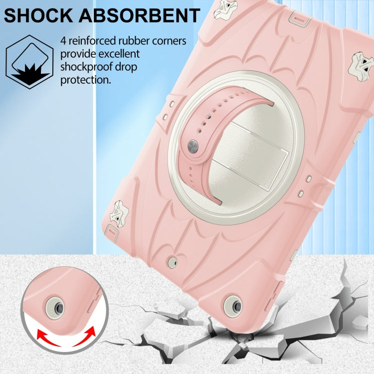 For iPad 9.7 2018 / 2017 / Air 2 Bat Hand Grip Turntable Stand Tablet Case(Pink White)
