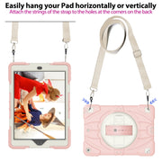 For iPad 9.7 2018 / 2017 / Air 2 Bat Hand Grip Turntable Stand Tablet Case(Pink White)