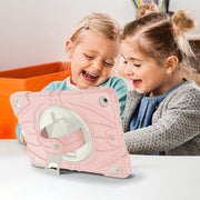 For iPad 9.7 2018 / 2017 / Air 2 Bat Hand Grip Turntable Stand Tablet Case(Pink White)