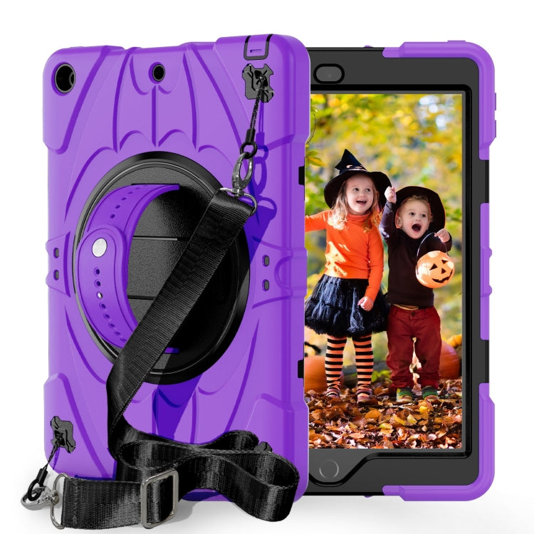 For iPad 9.7 2018 / 2017 / Air 2 Bat Hand Grip Turntable Stand Tablet Case(Purple Black)