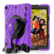 For iPad 9.7 2018 / 2017 / Air 2 Bat Hand Grip Turntable Stand Tablet Case(Purple Black)