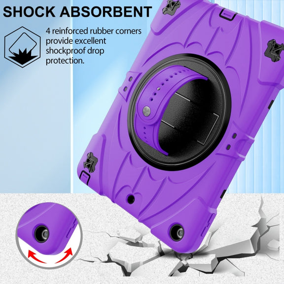 For iPad 9.7 2018 / 2017 / Air 2 Bat Hand Grip Turntable Stand Tablet Case(Purple Black)