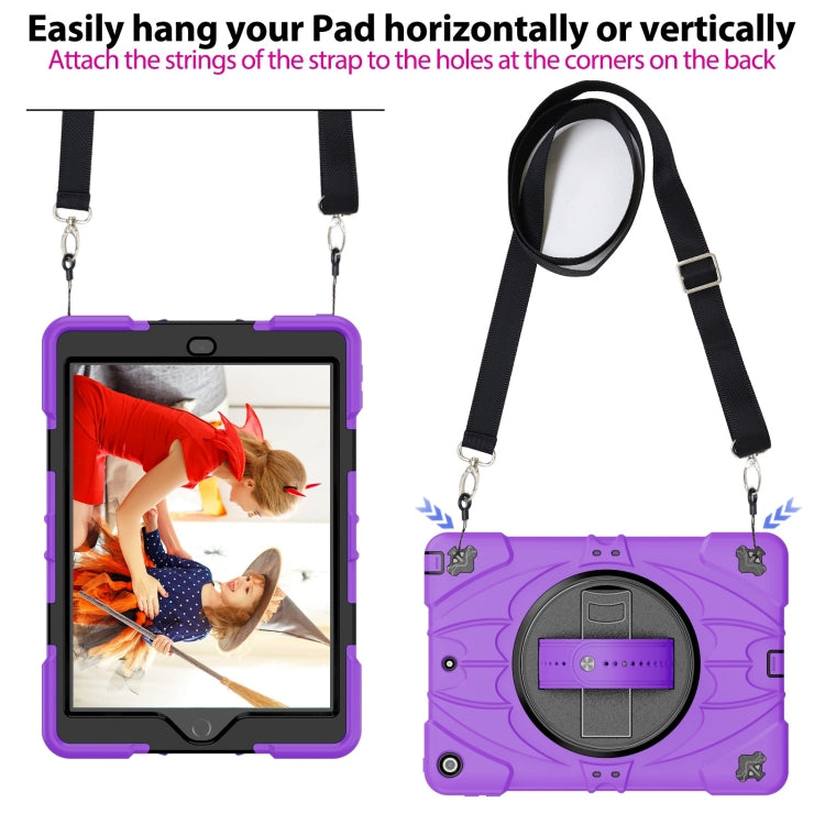 For iPad 9.7 2018 / 2017 / Air 2 Bat Hand Grip Turntable Stand Tablet Case(Purple Black)
