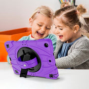 For iPad 9.7 2018 / 2017 / Air 2 Bat Hand Grip Turntable Stand Tablet Case(Purple Black)