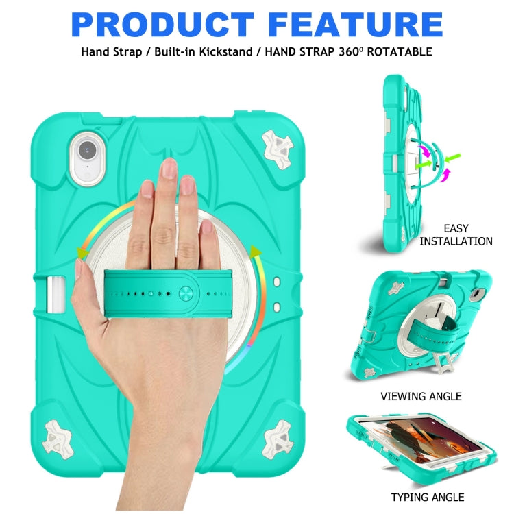 For iPad mini 6 Bat Hand Grip Turntable Stand Tablet Case(Mint Green White)