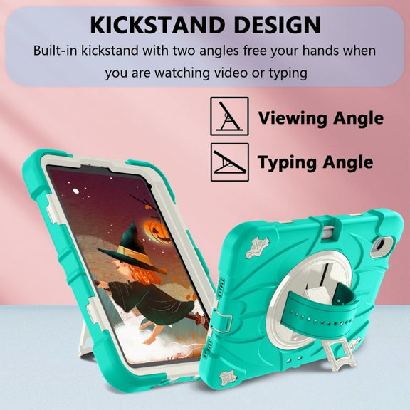 For iPad mini 6 Bat Hand Grip Turntable Stand Tablet Case(Mint Green White)