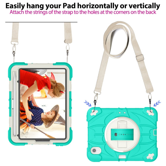 For iPad mini 6 Bat Hand Grip Turntable Stand Tablet Case(Mint Green White)