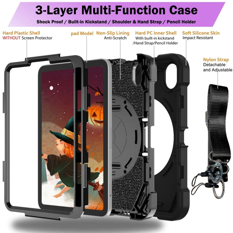 For iPad mini 6 Bat Hand Grip Turntable Stand Tablet Case(Black)